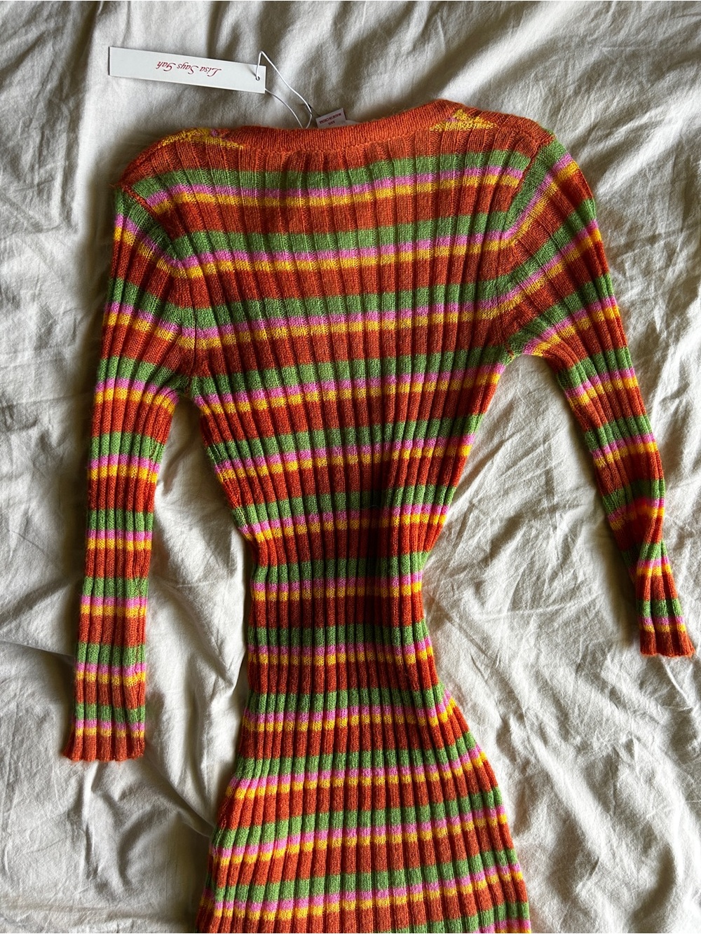 Lisa Says Gah NWT XS/S Ribbed Long-Sleeve Striped Knit Dress - Multicolor - Picture 6 of 6